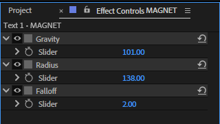 Gravity, Radius, and Falloff slider controls applied to the MAGNET layer.