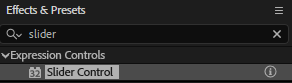 Slider Control in the After Effects Effects and Presets panel.